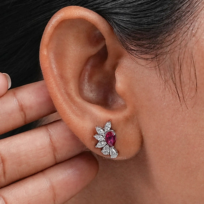 Pear Cut Lab Grown Ruby Gemstone Earrings 