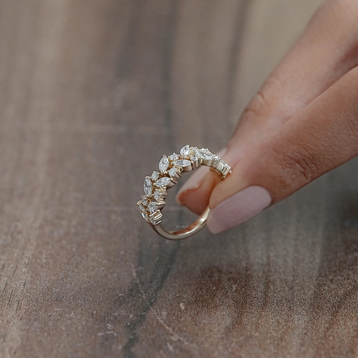 Two Row Round And Marquise Cut Lab Grown Diamond Half Eternity Ring