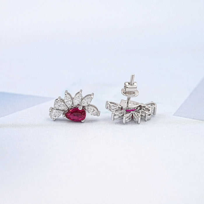Pear Cut Lab Grown Ruby Gemstone Earrings 