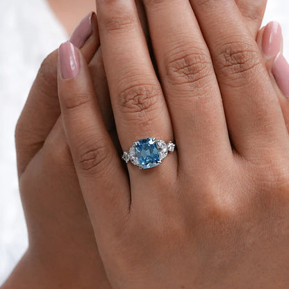 Fancy Blue Old Mine Cushion Diamond Engagement Ring Ring