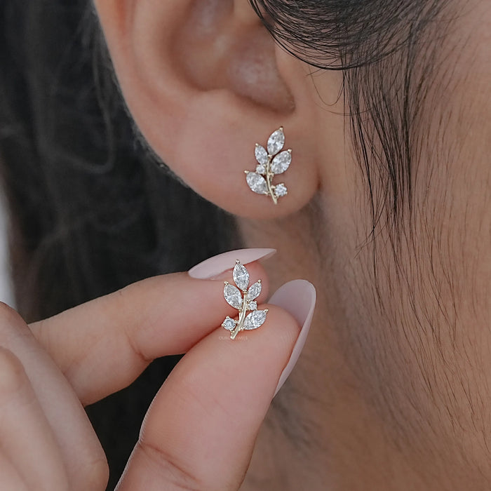 Marquise And Round Lab Grown Diamond Leaf Earrings
