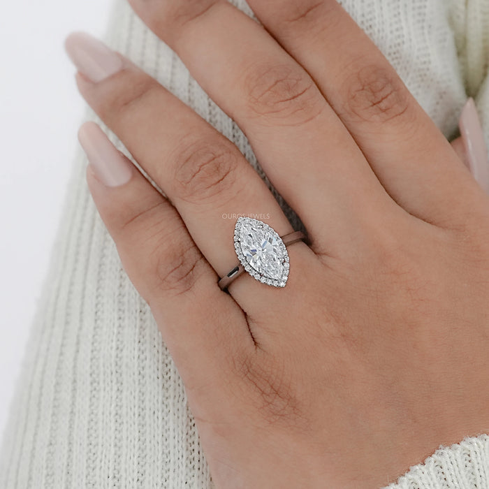 Marquise Cut Lab Grown Diamond Halo Engagement Ring 