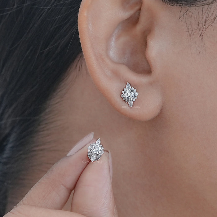 Round And Marquise Cluster Diamond Earring