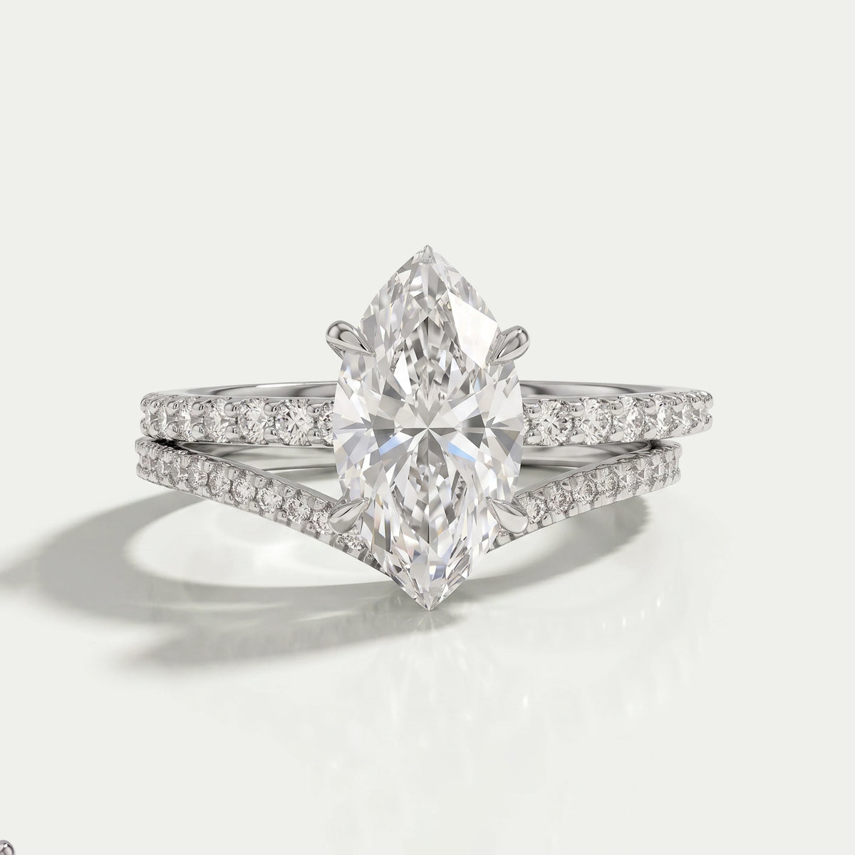 Marquise Lab Diamond Solitaire Accent Bridal Ring Set Rings