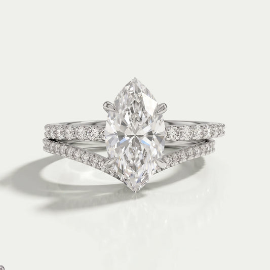 Marquise Lab Diamond Solitaire Accent Bridal Ring Set Rings