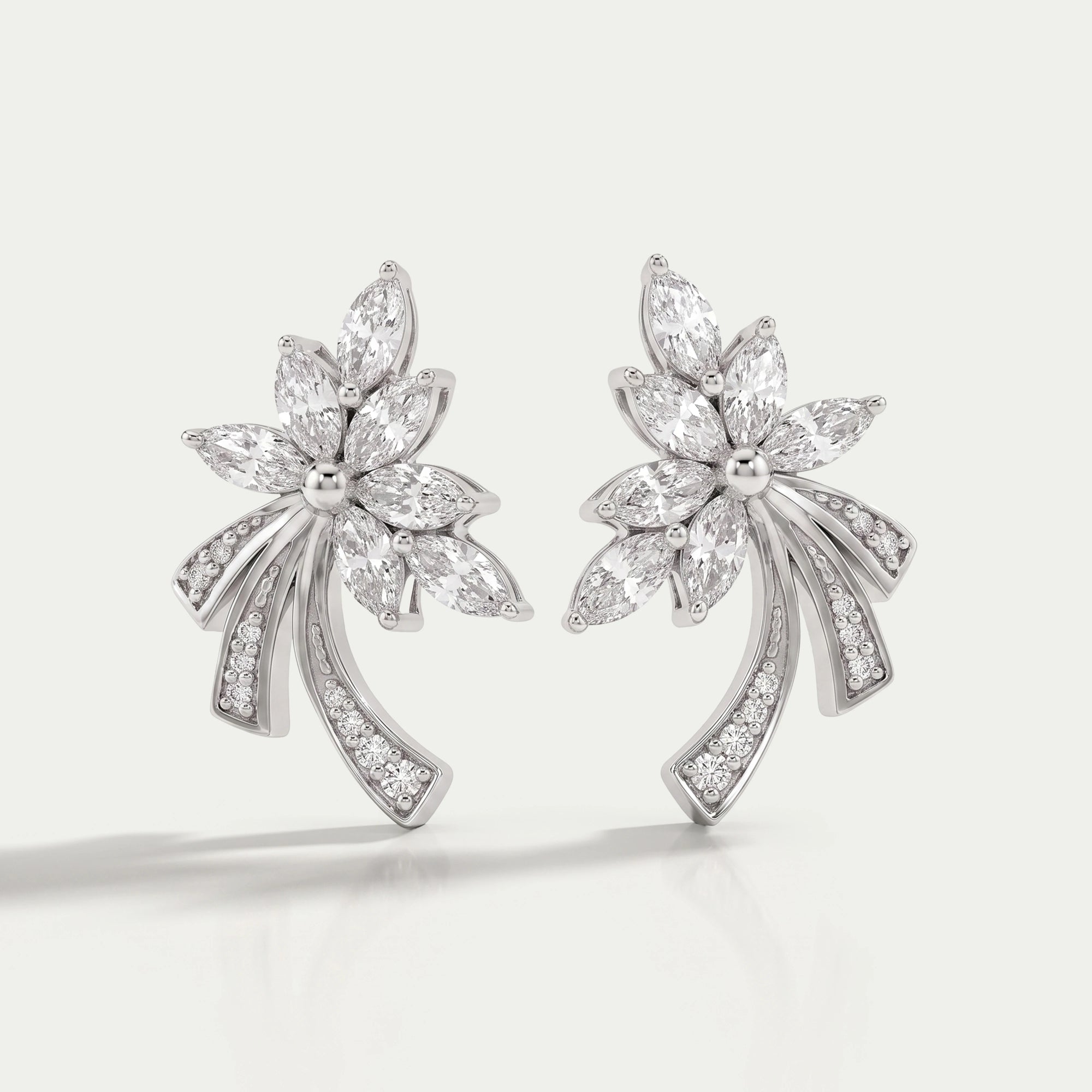 Marquis And Round Diamond Flower Earrings