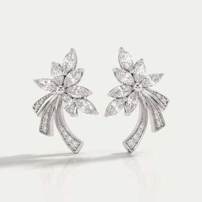 Marquis And Round Diamond Flower Earrings