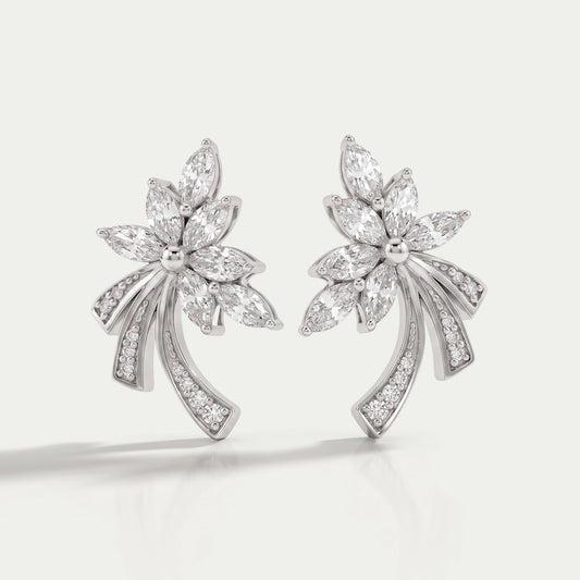 Marquis And Round Diamond Flower Earrings