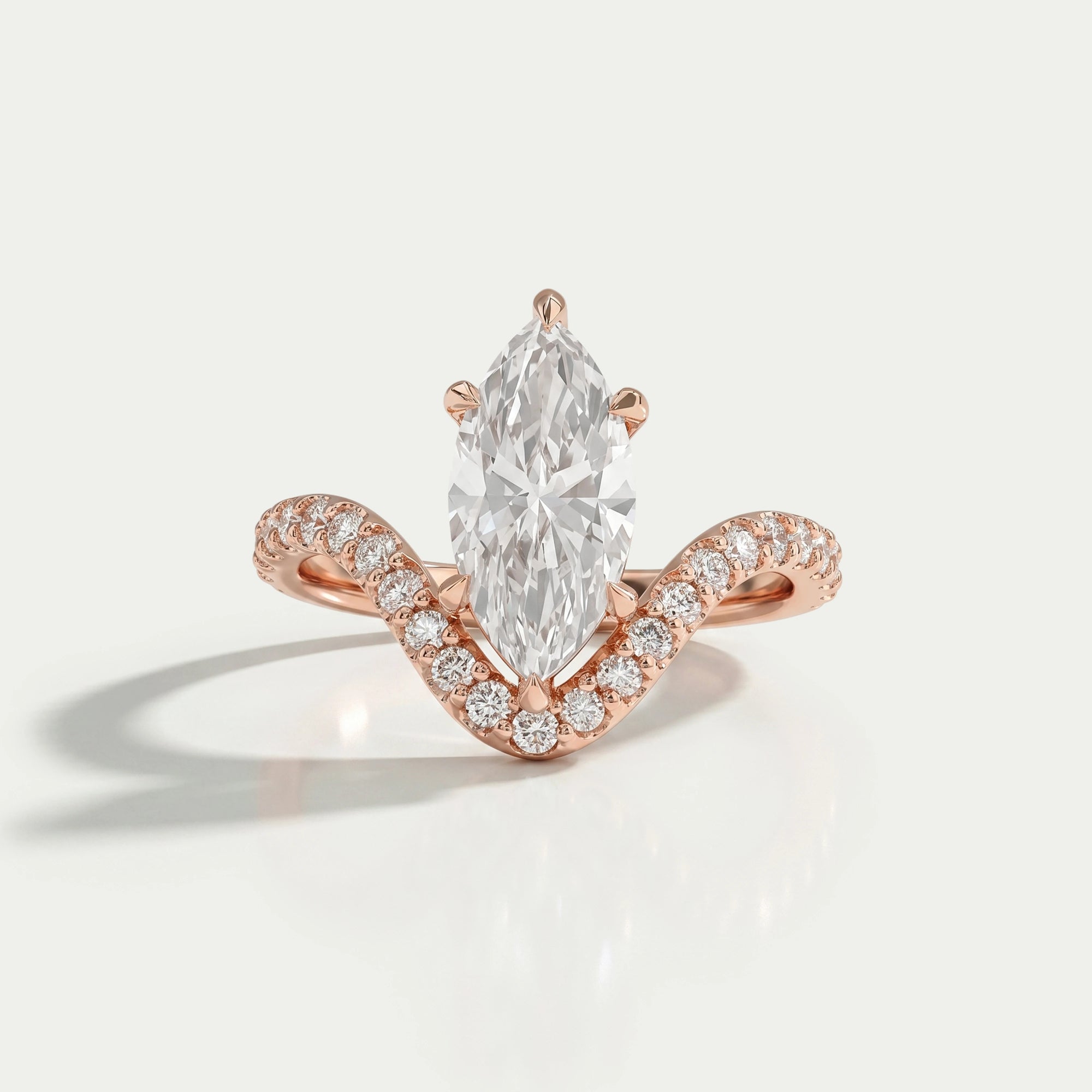Marquise Diamond Wishbone Engagement Ring with Pave Curved Band