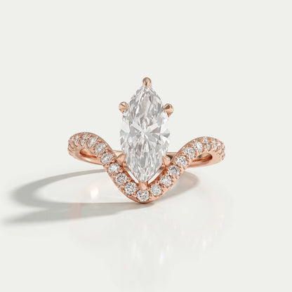 Marquise Diamond Wishbone Engagement Ring with Pave Curved Band