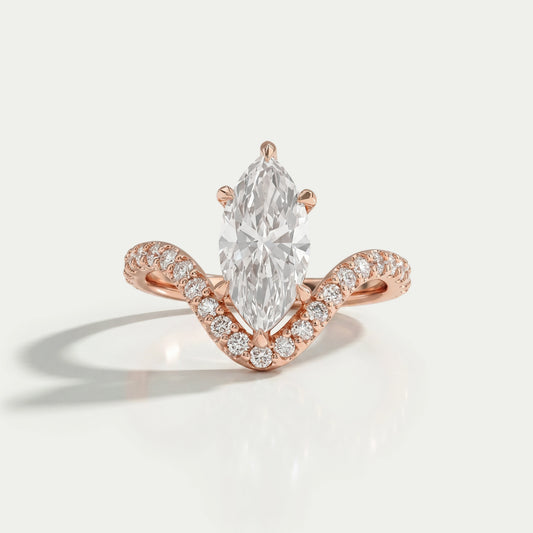 Marquise Diamond Wishbone Engagement Ring with Pave Curved Band