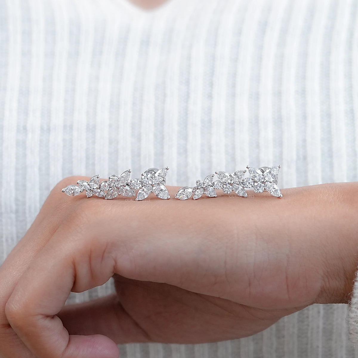 Multi Shape Diamond Dangle Drop Cluster Earrings