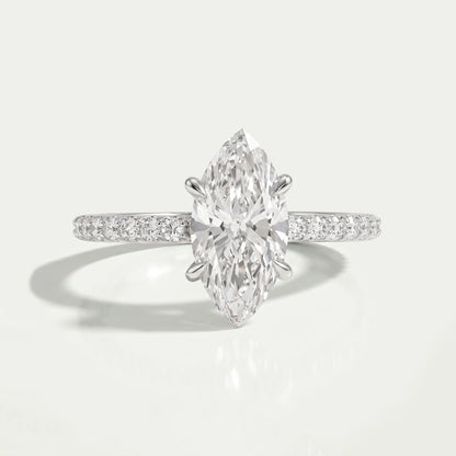 Marquise Diamond Solitaire Accent Hidden Halo Engagement Ring Rings