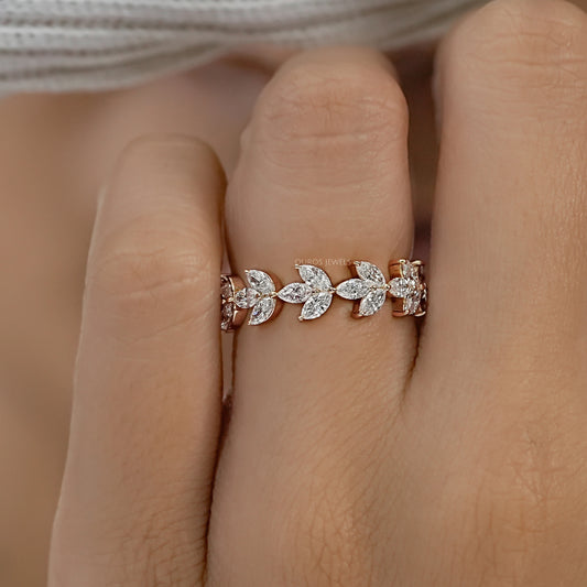Marquise Diamond Leaf Pattern Eternity Band Ring