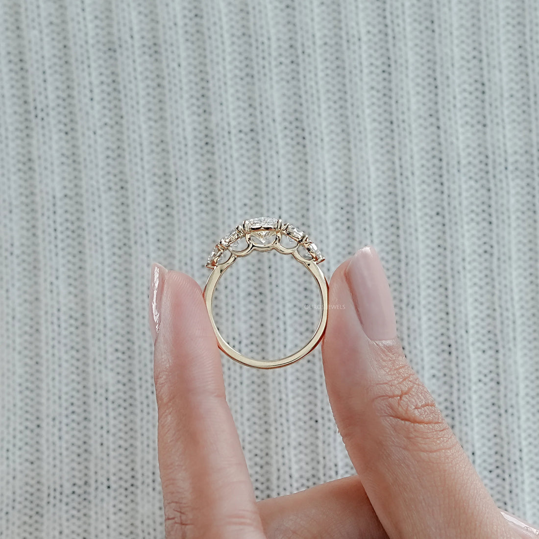 Marquise and Round Diamond Five Stone Engagement Ring Rings