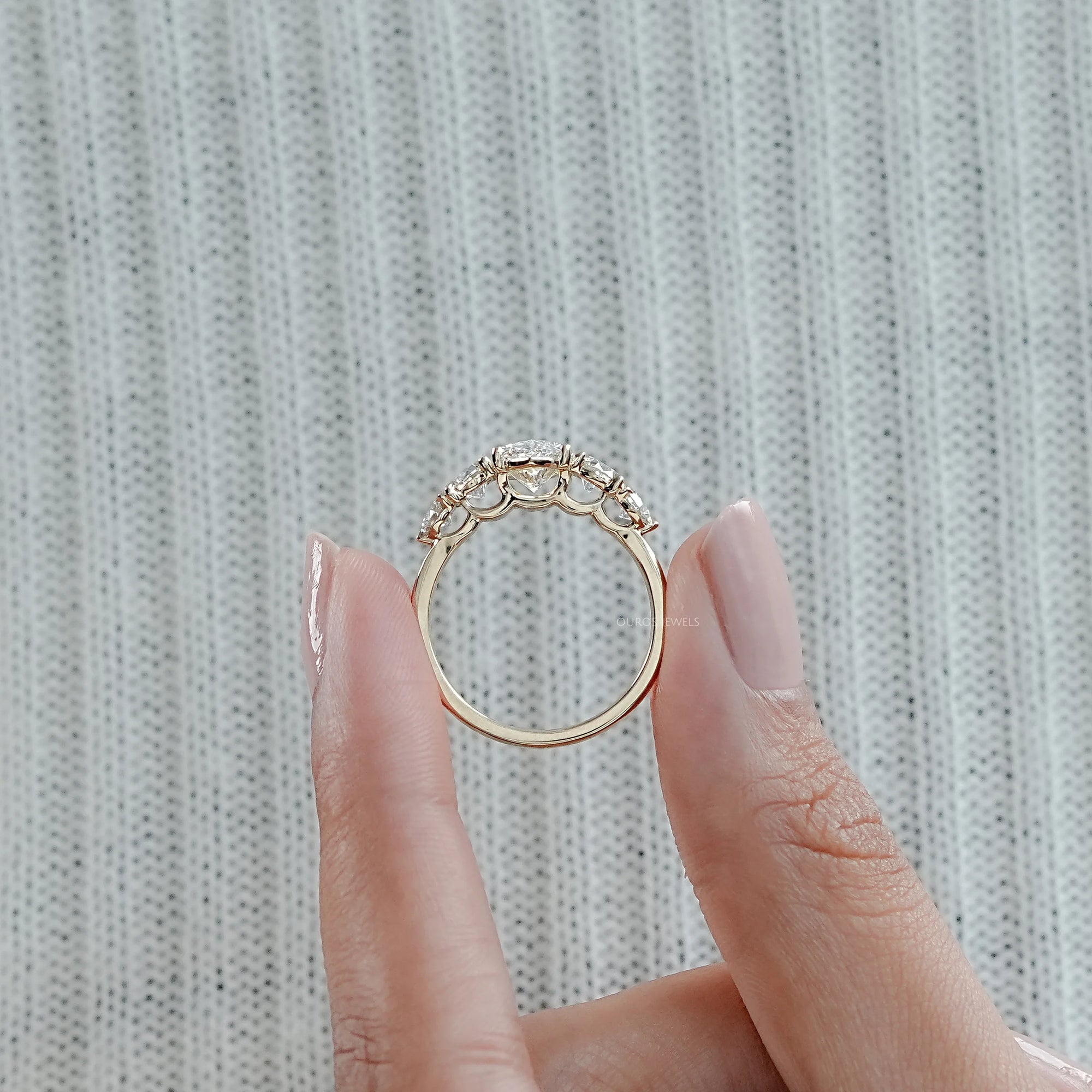 Marquise and Round Diamond Five Stone Engagement Ring Rings