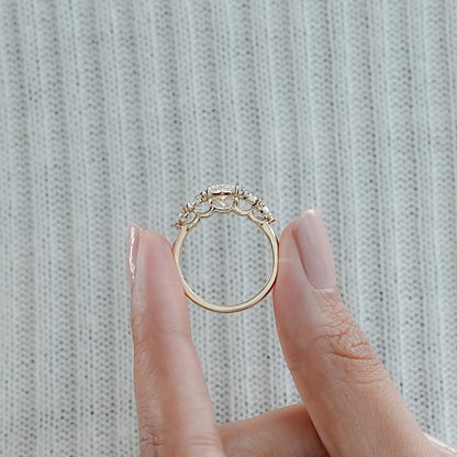 Marquise and Round Diamond Five Stone Engagement Ring Rings