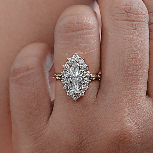 Marquise Lab Diamond Halo Set Engagement Ring