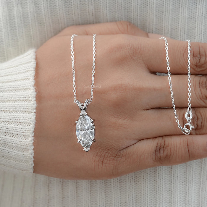 1.10 Ct Marquise Cut Lab Diamond Solitaire Pendant Necklace 