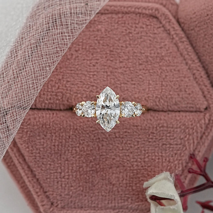 Marquise and Round Diamond Five Stone Engagement Ring
