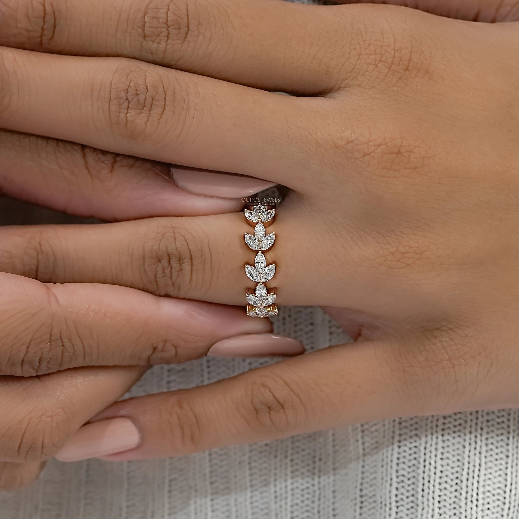 Marquise Diamond Leaf Pattern Eternity Band