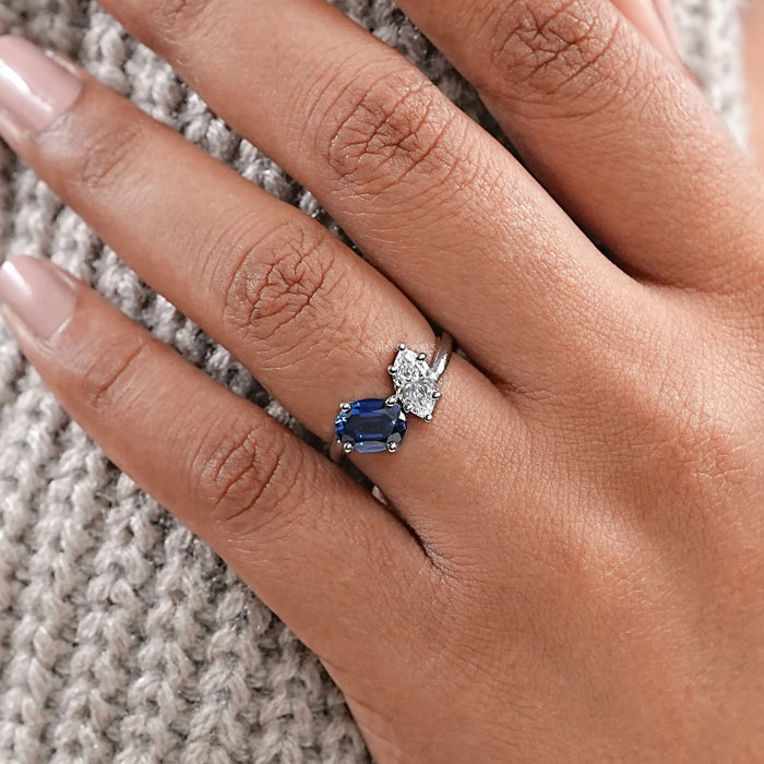 Sapphire Oval And Marquise Diamond Toi Et Moi Ring