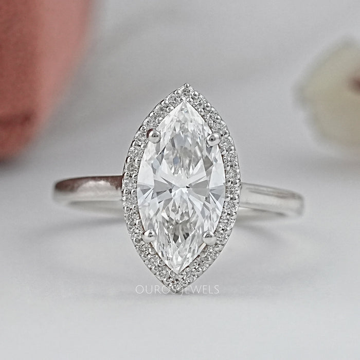 Marquise Cut Lab Grown Diamond Halo Engagement Ring 