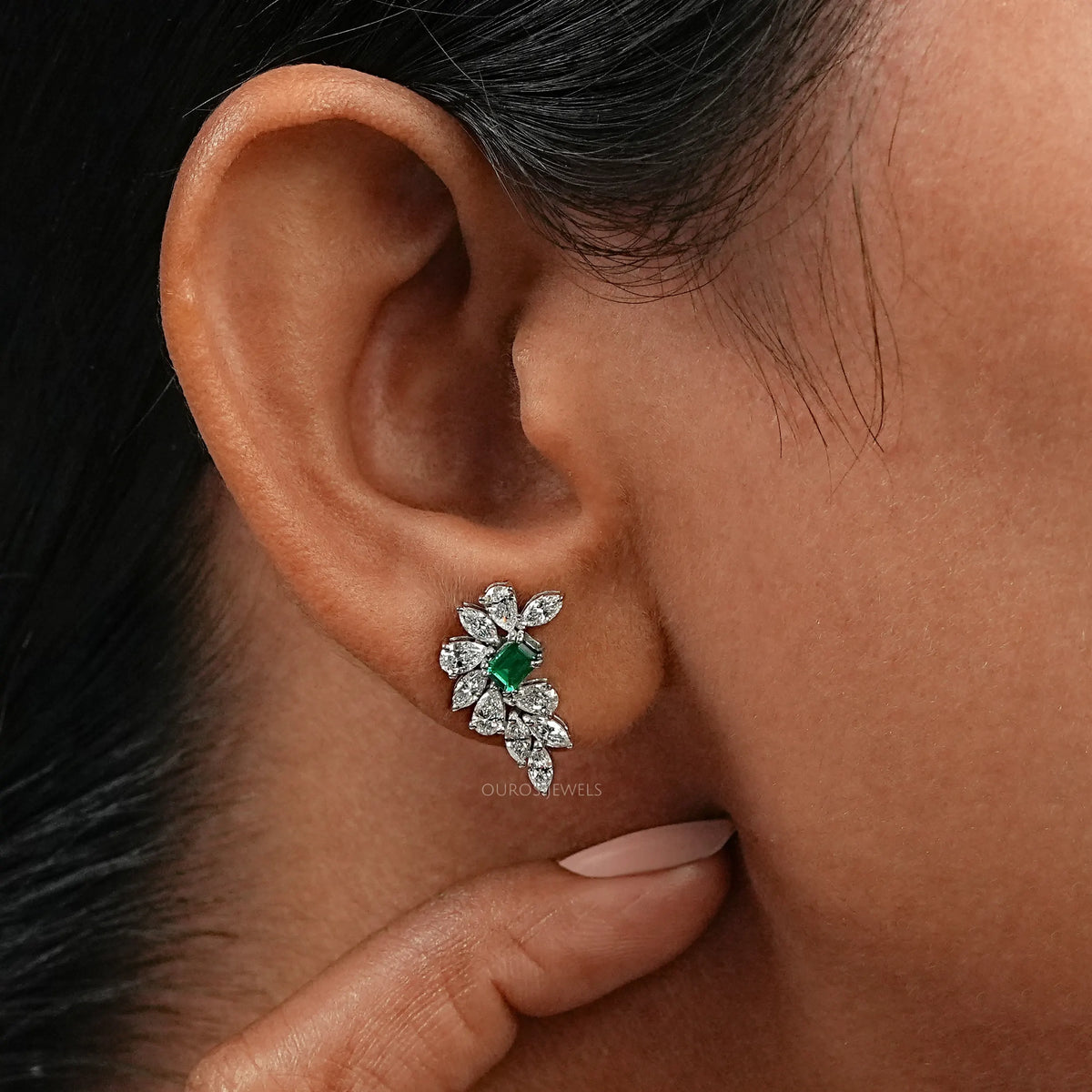 Marquise & Pear Cluster Diamond Gemstone Earrings Earring