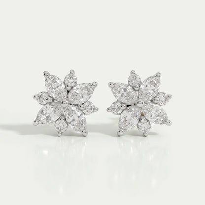 Cluster Diamond Marquise Stud Gold Earrings Earring