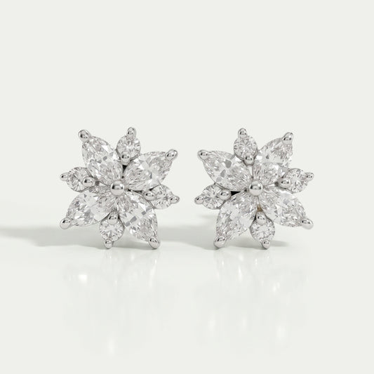Cluster Diamond Marquise Stud Gold Earrings Earring