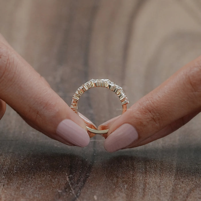 Two Row Round And Marquise Cut Lab Grown Diamond Half Eternity Ring