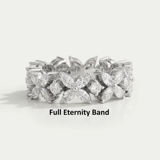 Marquise And Round Diamond Flower Wedding Band