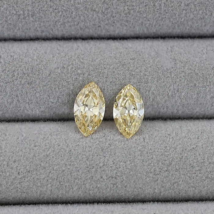 Intense Yellow Old Mine Marquise Cut Lab Diamond Matching Pairs