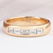 front view of baguette cut lab diamond yellow gold men's wedding band
