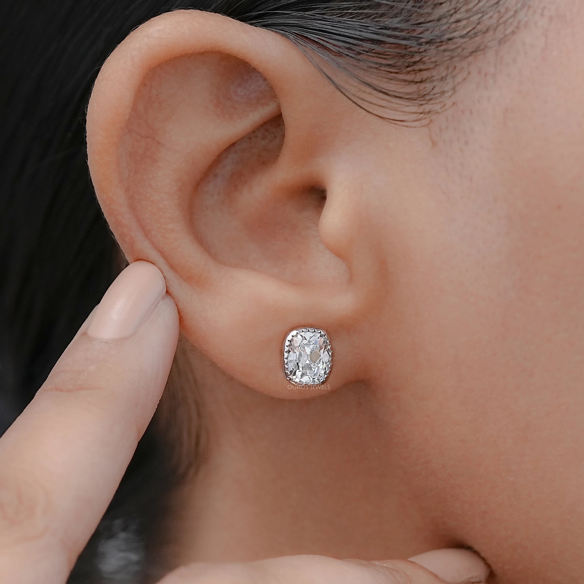 Old Mine Cushion Cut Lab Diamond Milgrain Earrings Earrings