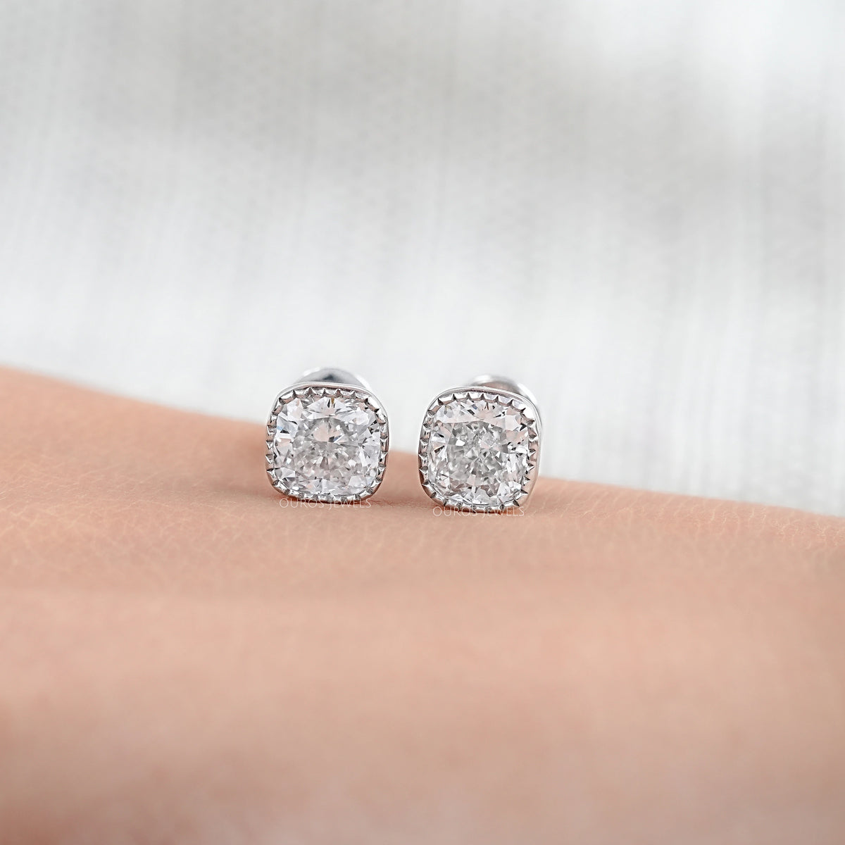 Milgrain Cushion Lab Grown Diamond Stud Earrings Earrings