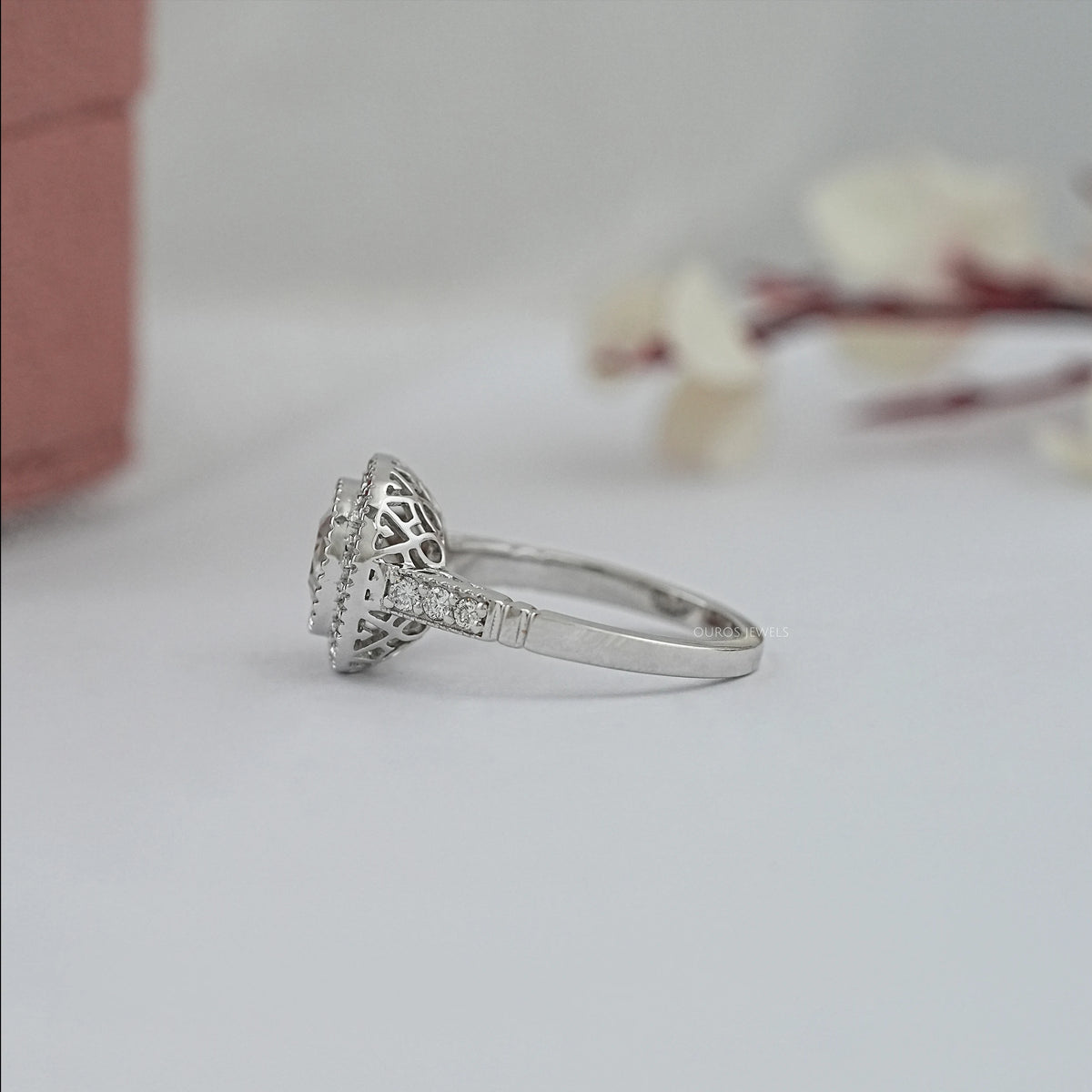Old Mine Cushion Lab Diamond Halo Engagement Ring Rings
