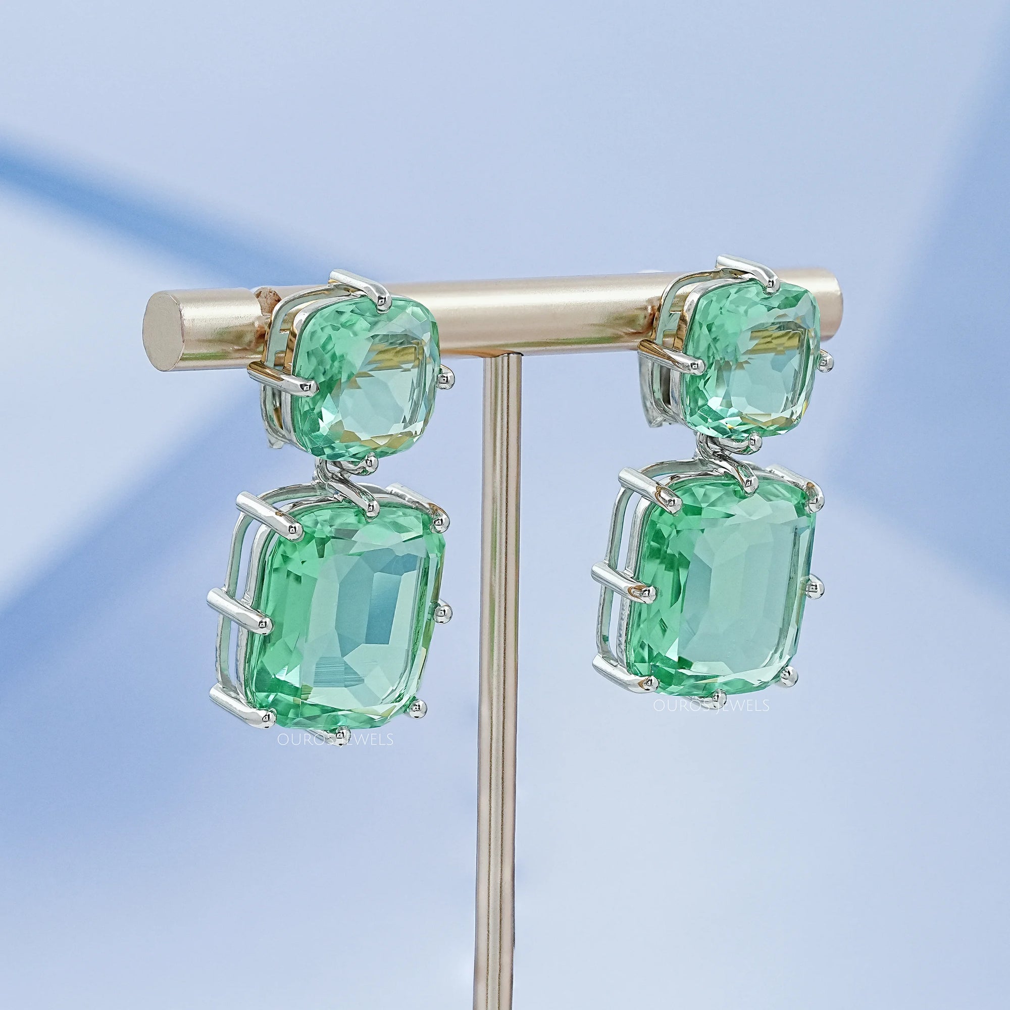 Mint Green Cushion Gemstone Drop Earrings