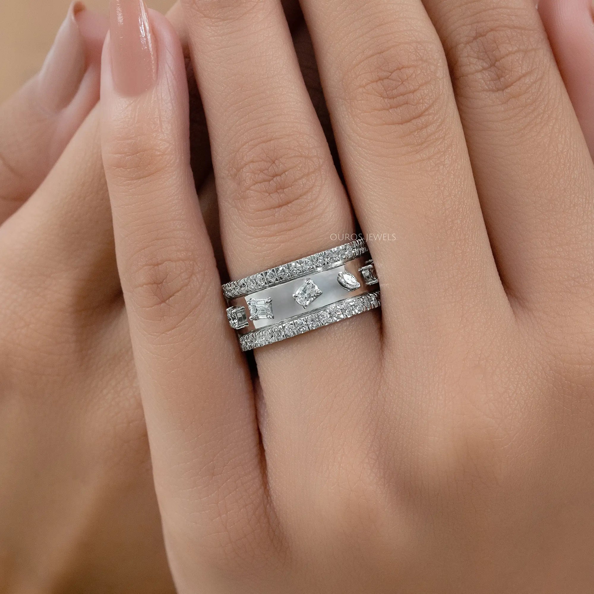 Triple Row Mixed Diamond Eternity Band Ring