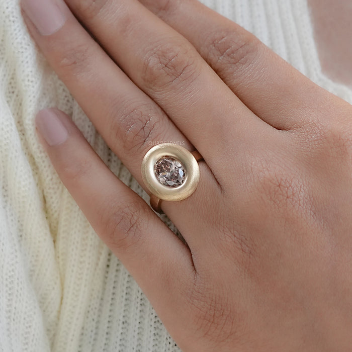 Brown Oval Cut Lab Diamond Bezel Set Engagement Ring