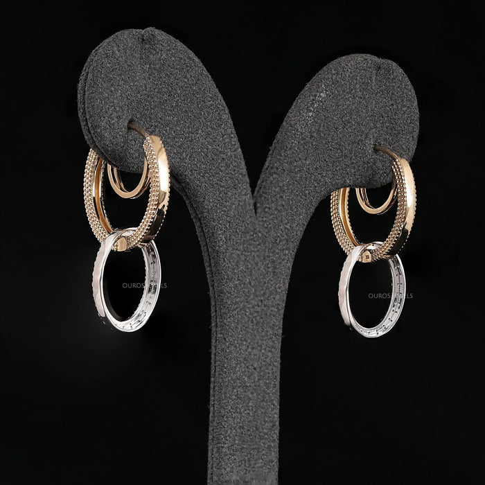 Modern Dual Tone Hoop Earrings with Lab Diamonds