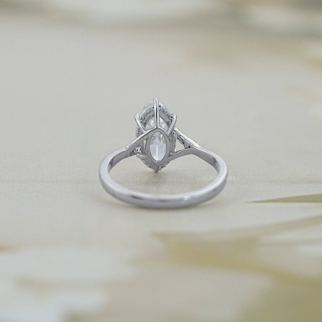 Old Mine Moval Cut Accent Diamond Split Shank Ring Rings