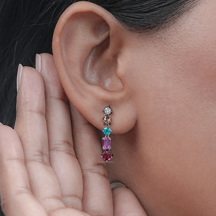 Multi Shape And Gemstone Dangle Drop Earrings
