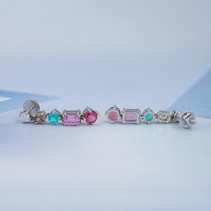 Multi Shape And Gemstone Dangle Drop Earrings