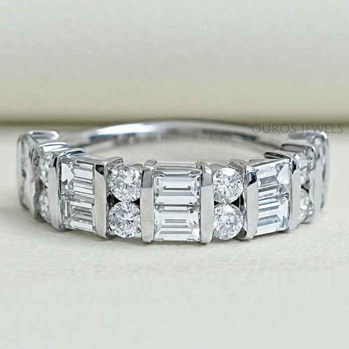 Bar Setting Round & Baguette Cut Lab Diamond Half Eternity Ring
