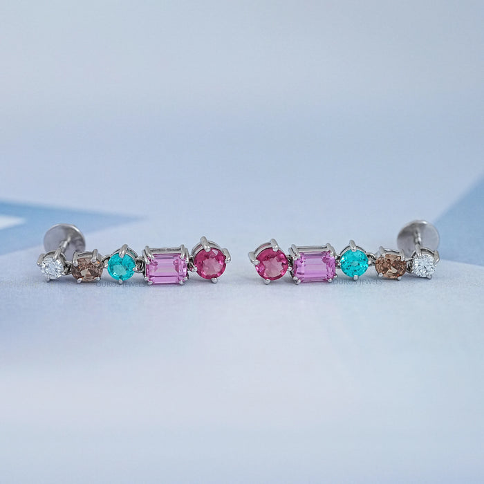 Multi Shape And Gemstone Dangle Drop Earrings