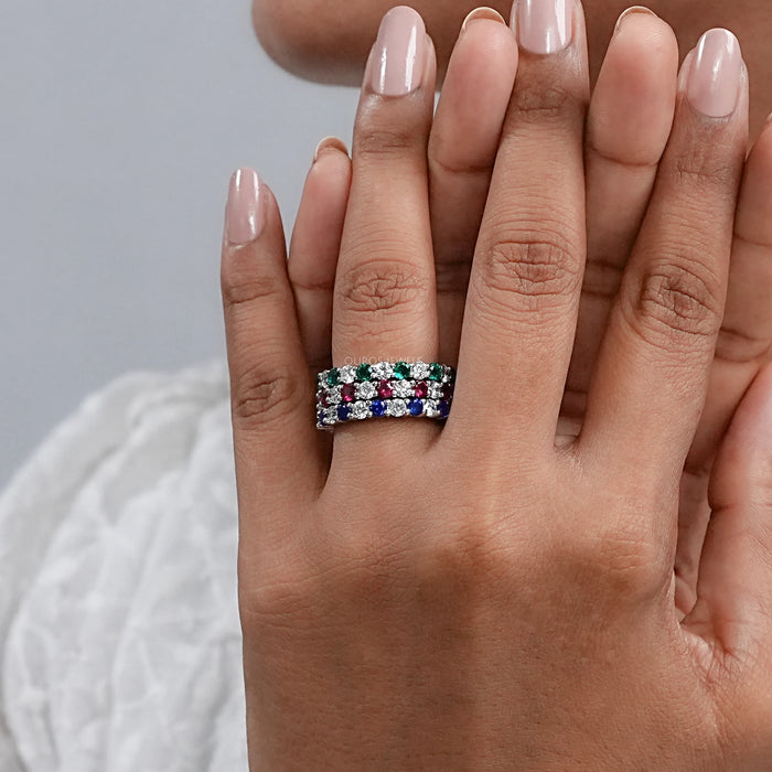 Round Lab Gemstone Alternative Wedding Band