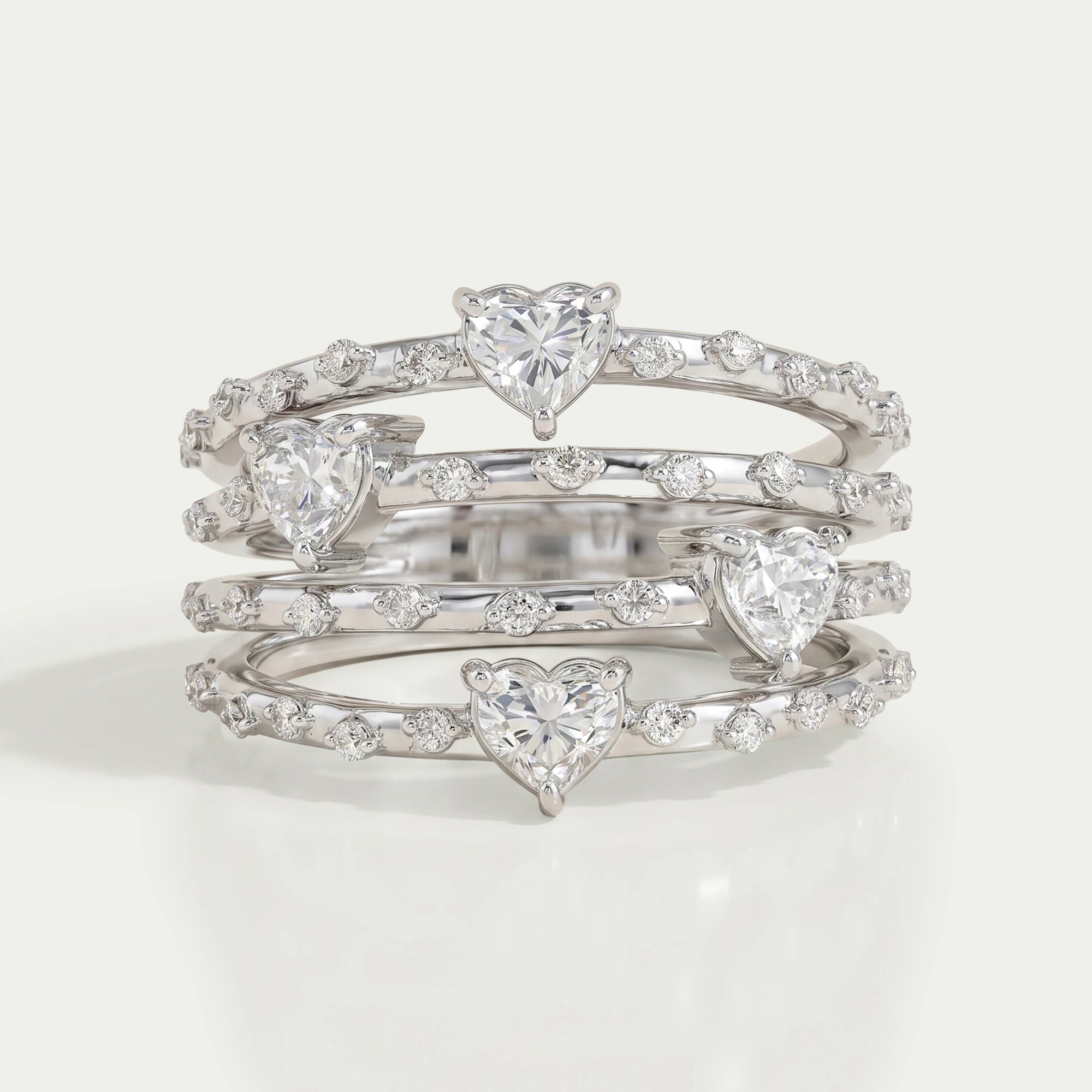 Multi Row Heart Diamond Anniversary Ring Ring