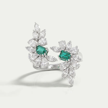 Multi-Shape Lab Diamond and Emerald Bypass Ring Ring