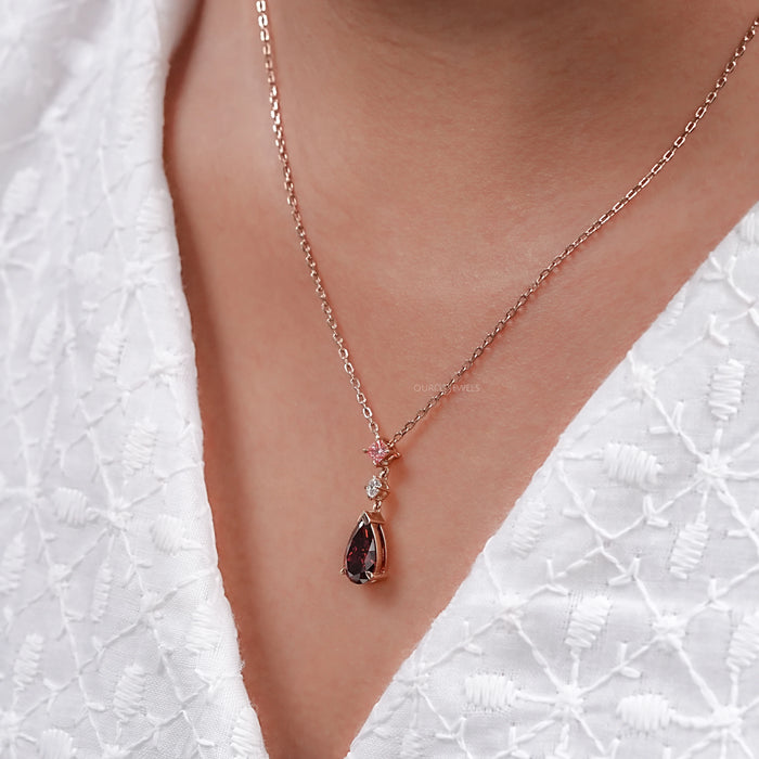 Fancy Red Pear Shaped Diamond Drop Necklace